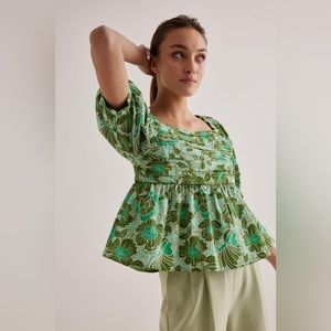 Anthropologie Green Floral Blouse
